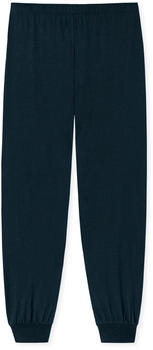 Schiesser Schlafanzug lang Bündchen jeansblau kariert - Comfort Nightwear (181162)