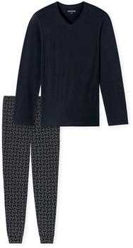 Schiesser Schlafanzug lang B&uuml;ndchen nachtblau - Casual Essentials (181922)