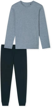 Schiesser Schlafanzug lang Ringel Bündchen nachtblau - Casual Essentials (182514)