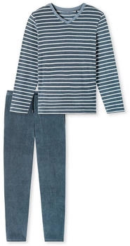 Schiesser Schlafanzug lang Frottee Streifen jeansblau - Casual Nightwear (181926)
