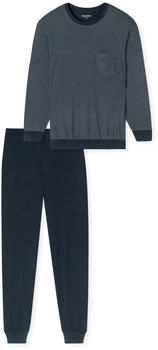 Schiesser Schlafanzug lang B&uuml;ndchen nachtblau - Comfort Essentials (182196)