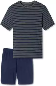 Schiesser Schlafanzug kurz Streifen anthrazit - Casual Essentials (182198)