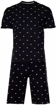 Lacoste Schlafanzug Set 2-tlg. kurz Jersey Schwarz/Weiß mit Allover Minicroc Print (4H3304-258)