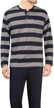 Hajo Herren Schlafanzug Lang, Henley-Kragen, Klima-Light, Cotton-Mix Blau (50055-658-54)