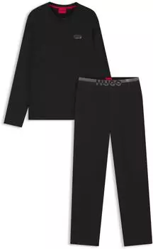 HUGO Relaxed-Fit Pyjama aus Stretch-Jersey mit Split-Logos Style NOCTO_LONG SET 50550099 Schwarz