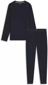 Hugo Boss Pyjama-Set aus merzerisiertem Stretch-Jersey mit Allover-Print Style Energetic Long Set 50557169 Dunkelblau