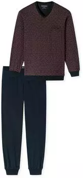 Schiesser Schlafanzug lang Bündchen rotbraun gemustert Comfort Nightwear (181162-531)