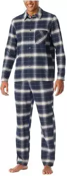 Schiesser Pyjama Webware Flanell nachtblau kariert Selected Premium Warming (182029-804)