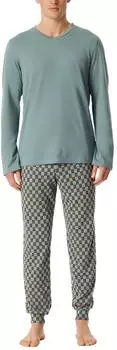 Schiesser Schlafanzug lang B&uuml;ndchen mineral Casual Essentials (181922-709)