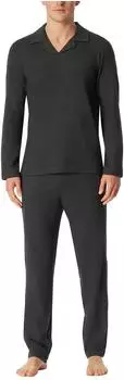 Schiesser Schlafanzug lang Interlock Polokragen dunkelgrau-meliert Selected Premium Warming (182031-213)
