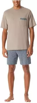 Schiesser Schlafanzug kurz Organic Cotton braungrau gemustert Comfort Nightwear (180261-303)