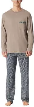 Schiesser Schlafanzug lang Organic Cotton braungrau gemustert Comfort Nightwear (180262-303)