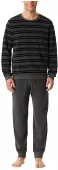 Schiesser Schlafanzug lang Frottee Bündchen Ringel dunkelgrau meliert Casual Nightwear (183128-213)