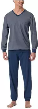 Schiesser Schlafanzug lang Bündchen blau gemustert Comfort Essentials (182194-800)