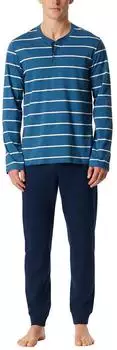 Schiesser Schlafanzug lang Ringel Knopfleiste dunkelblau Casual Nightwear (183124-803)