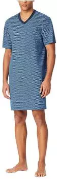 Schiesser Nachthemd kurzarm V-Ausschnitt Brusttasche blau kariert Comfort Nightwear (181163-800)