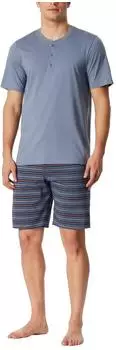 Schiesser Schlafanzug kurz Knopfleiste blaugrau Casual Nightwear (183589-808)