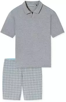 Schiesser Schlafanzug kurz Jacquard Polokragen admiral kariert Selected Premium (183594-801)