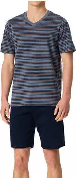 Schiesser Schlafanzug kurz Ringel blaugrau Casual Nightwear (183588-808)