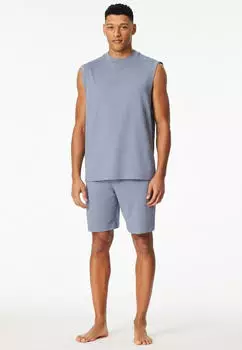 Schiesser Schlafanzug kurz oversized ärmellos blaugrau Modern Nightwear (183632-808)