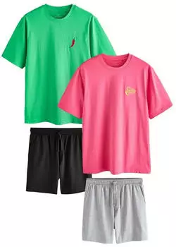 Next Fashion Herren Pyjama graumeliert/grün/pink/schwarz