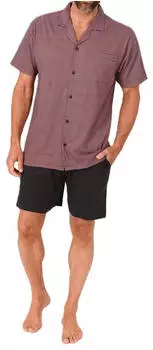 Normann Herren Kurzarm Pyjama Shorty zum Durchknöpfen (124 105 90 519) rot1