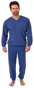 Normann Pyjama Langarm mit Bündchen V-Hals (18110190001) marine