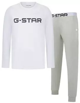 G-Star Stone Long Sleeve T-Shirt & Cuffed Pants Sleep Set Regular Fit (D29406-01-J167-M) bright white/grey marl