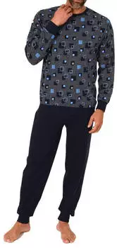 Normann Herren Schlafanzug Langarm mit Bündchen (22510110502) navy