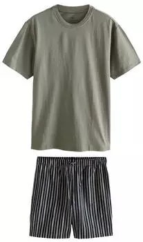 Next Fashion Herren Pyjama kurz dunkelblau/oliv/weiß