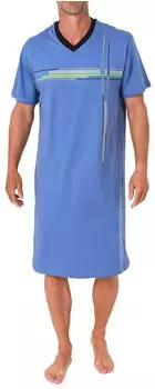 Normann Herren Kurzarm Nachthemd mit Frontprint und V-Hals Single-Jersey (12411190422) blau