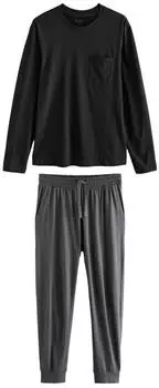 Next Fashion Jersey Pyjama / Pyjama Set grau/schwarz