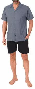 Normann Herren Kurzarm Schlafanzug Shorty zum Durchknöpfen (124 105 90 519) blau