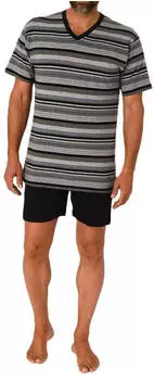 Normann Pyjama Kurzarm Shorty Streifenmuster grau-mel.