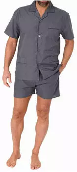 Normann Shorty Pyjama Kurzarm Gewebt mit Knopfleiste (105 91 130) grau