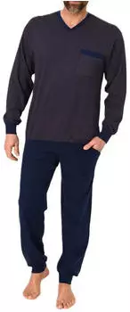 Normann Herren Langarm Schlafanzug mit Bündchen in Minimal-Print-Optik (12410190650) orange