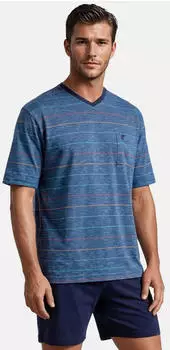 Hajo Premium Cotton Schlafanzug marine blau gestreift