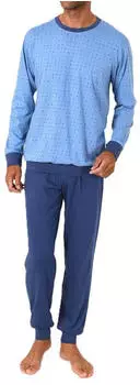 Normann Herren Langarm Pyjama mit Bündchen (226 101 10 505) blau-mel.