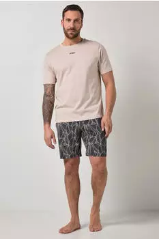 JP 1880 Schlafanzug Homewear kurzer Zweiteiler Henley (844125) dunkelbeige/schwarz
