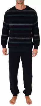 Normann Frottee Langer Pyjama mit Bündchen Streifenmuster (22510193780) türkis