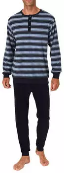 Normann Frottee Pyjama lang mit Bündchen (61505) blau