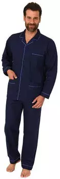 Normann Klassischer Herren Pyjama gewebt mit durchknöpfbarem Oberteil Popeline (191 101 91 110) marine