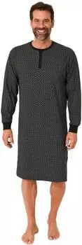 Normann Herren Nachthemd Langarm Allover (71416) schwarz