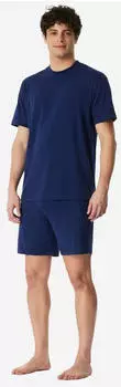 Schiesser Casual Nachtw&auml;sche Shorty-Set mit Kontraststreifen und geripptem Rundhalsausschnitt (183629) navy