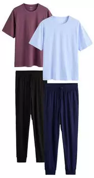 Next Fashion Standard Langärmeliger Jersey-Schlafanzug blau/hellblau/mauve/schwarz