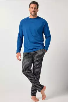 JP 1880 Schlafanzug Homewear Zweiteiler Bauchfit azurblau/kariert