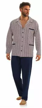 Sesto Senso Langer Pyjama mit Knopfleiste (2385/15) weiß und braun/dunkelblau
