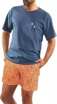 Sesto Senso Short Pyjama Set Short Sleeve Two-Piece Vintage (2556/08 DRUK) orange denim