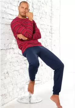 H.I.S Jeans Pyjama mit garngefärbten Streifen (190684) rot/dunkelblau