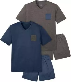 bonprix Shorty Set 4-teilig mit aufgesetzter Brusttasche (91722495) anthrazit meliert/dunkelblau/grau